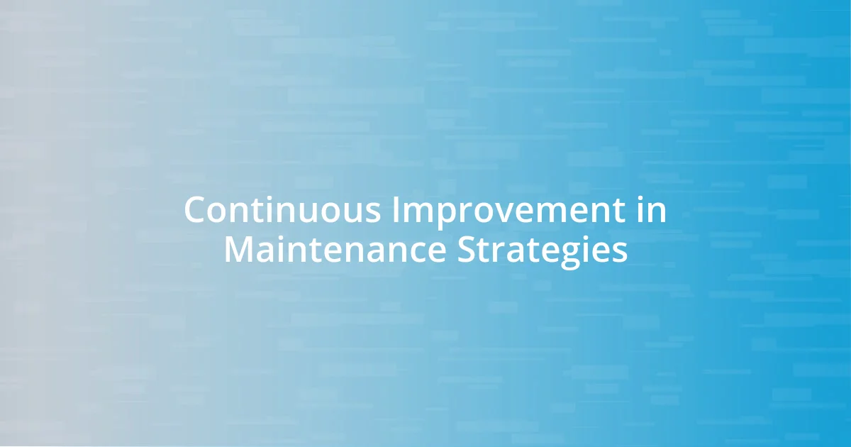 Continuous Improvement in Maintenance Strategies